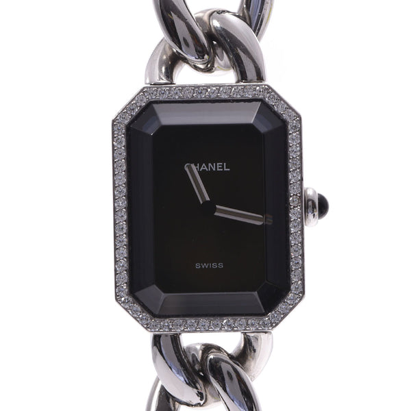 CHANEL Premiere Bezel Diamond Size M H0495 Ladies SS Watch Quartz Black Dial A Rank Used Ginzo