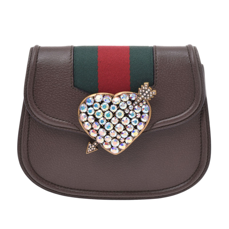 GUCCI Gucci totem heart crystal brown 500756 lady's calf shoulder bag newly used goods silver storehouse
