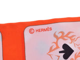 HERMES エルメス ジュドーカルト/Jeu De Cartes トランプ柄 オレンジ/赤/白/黒 レディース シルク100％ スカーフ 新同 中古 銀蔵