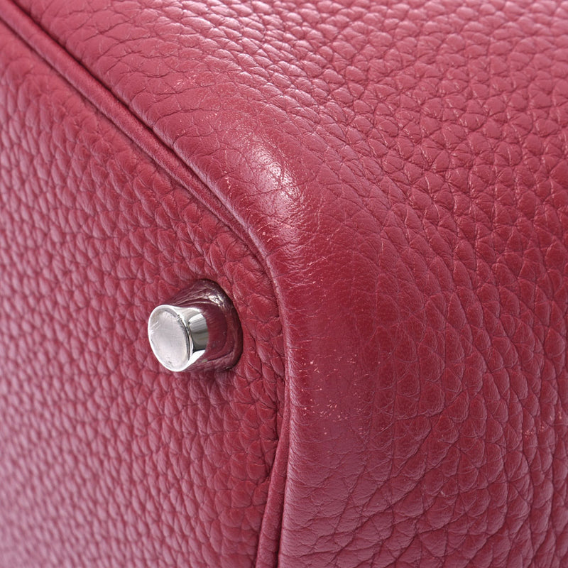 HERMES Hermes Picotan Lock PM Ruby Silver Hardware □N Engraved (around 2010) Engraved Ladies Taurillon Clemence Handbag Used