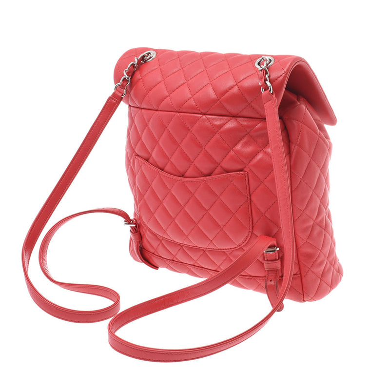 CHANEL Chanel mattrassee backpack red silver hardware lady slamskin backpack daypack used