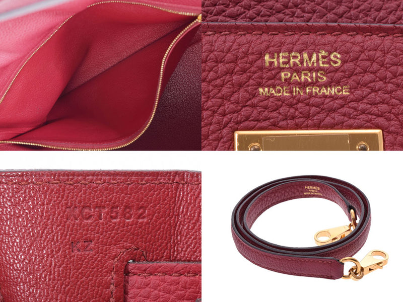 HERMES Hermes Kelly 32 ruby gold hardware lady's handbag a-rank silver
