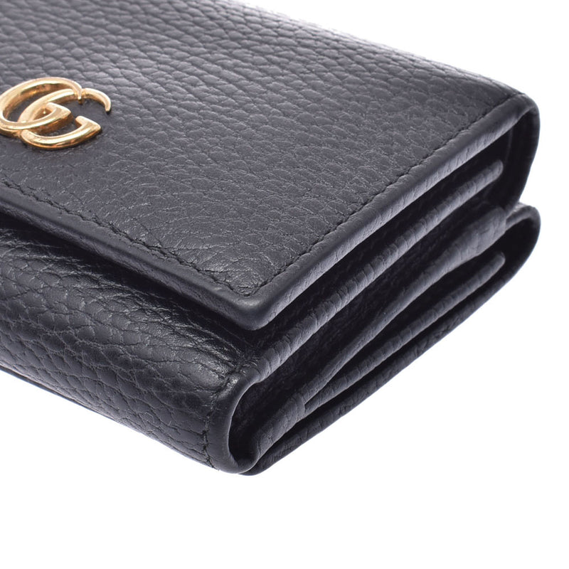 GUCCI Gucci Compact Wallet Black Ladies Calf Tri-fold Wallet Used