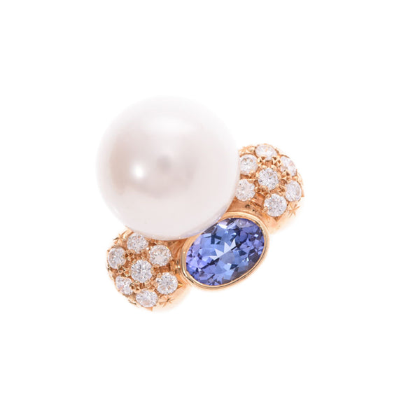 South Sea Pearl 13.6mm Tanzanite Diamond 0.52ct No. 12 Ladies K18YG Ring/Ring A Rank Used Ginzo