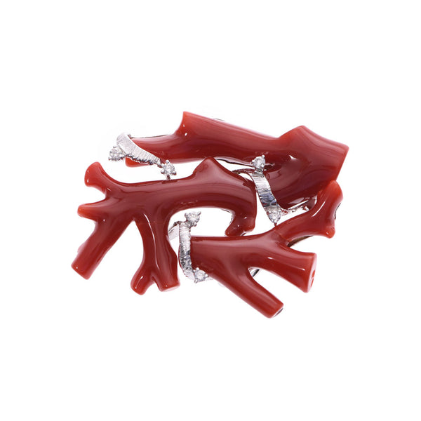 Obi fastening Unisex K18WG / Diamond / Red Rose Brooch A Rank Used Ginzo