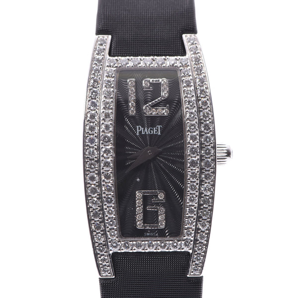 PIAGET Piaget lime light tonneau bezel / buckle diamond ladies WG / leather watch quartz black dial A rank used silver warehouse