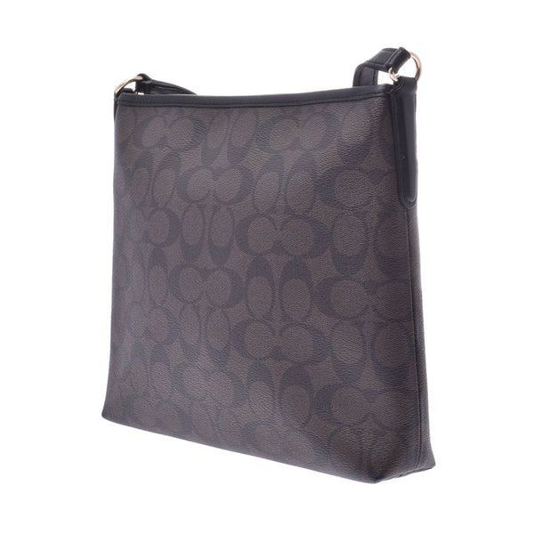 COACH coach signature flat outlet dark brown / black F29210 unisex PVC/ leather shoulder bag-free silver storehouse