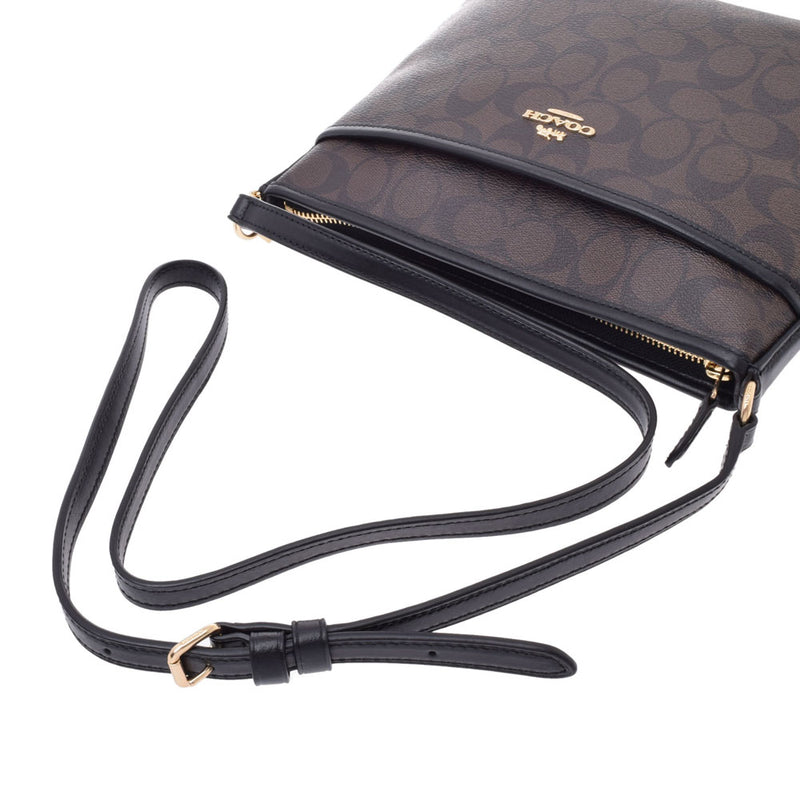 COACH coach signature flat outlet dark brown / black F29210 unisex PVC/ leather shoulder bag-free silver storehouse