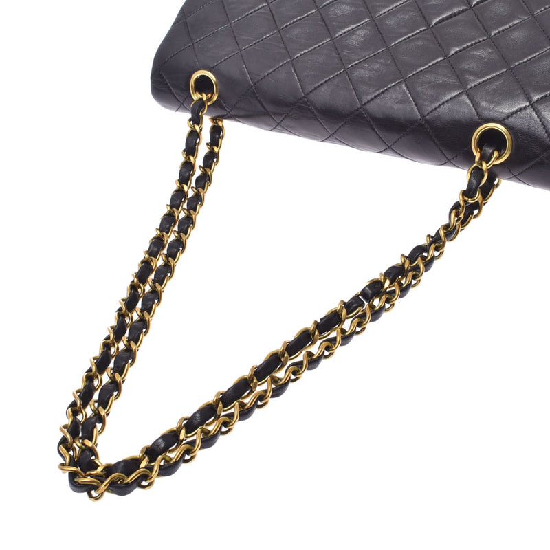 CHANEL chain shoulder bag double flap 14143 black gold hardware ladies lambskin shoulder bag used