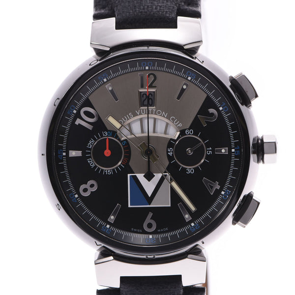 LOUIS VUITTON Louis Vuitton Tambour Chrono Regatta LV Cup Q102G Men's SS(PVD)/Leather Watch Automatic Winding Black Dial AB Rank Used Ginzo