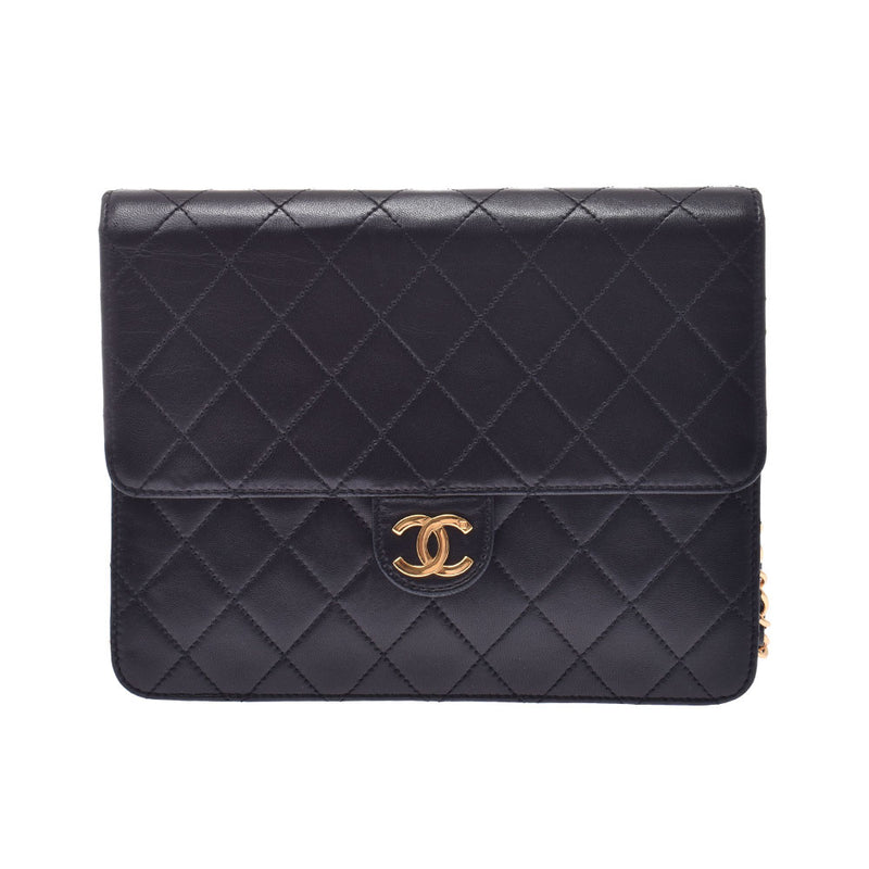 CHANEL Chanel Chain Shoulder Push Lock Single Flap 14143 Black x Gold Hardware Ladies Lambskin Shoulder Bag Used
