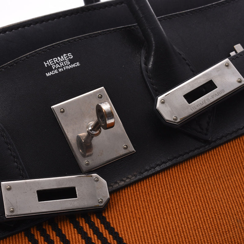 HERMES Hermes Birkin 30 Orange / Black Silver Golden Inscription(c。2006)Ladies Boxcarf,Twarpotamus手提包,使用