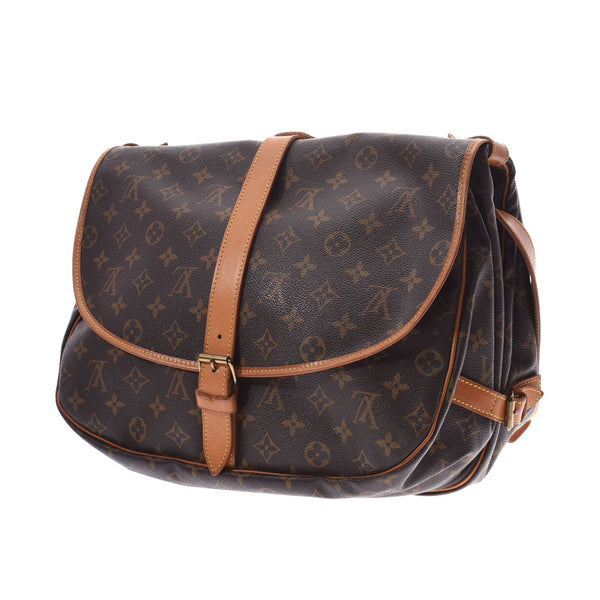 LOUIS VUITTON Louis Vuitton Saumur 35 14145 brown gold metal fittings unisex monogram canvas shoulder bag M42254 used