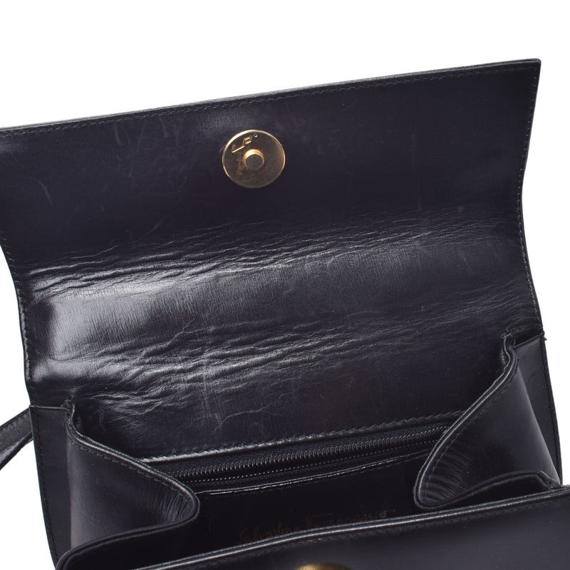 Salvatore Ferragamo Ferragamo Gancini Black Gold Hardware Ladies Calf Shoulder Bag Used