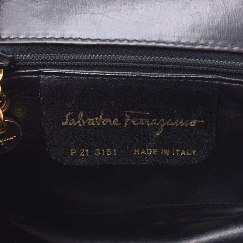 Salvatore Ferragamo Ferragamo Gancini Black Gold Hardware Ladies Calf Shoulder Bag Used