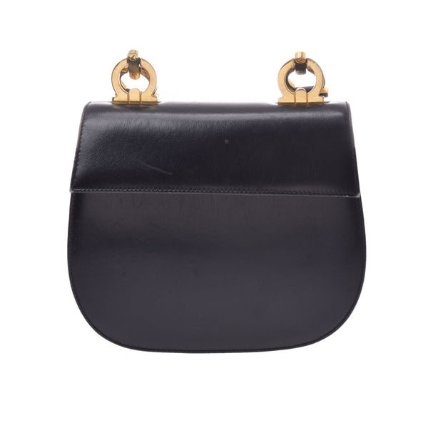 Salvatore Ferragamo Ferragamo Gancini Black Gold Hardware Ladies Calf Shoulder Bag Used