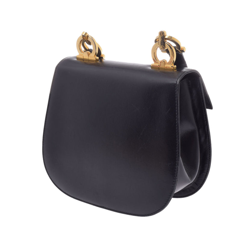 Salvatore Ferragamo Ferragamo Gancini Black Gold Hardware Ladies Calf Shoulder Bag Used