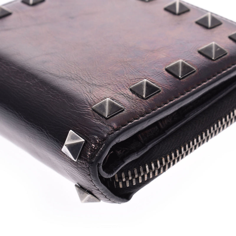 Valentino Compact Wallet Studs Black Unisex Calf Bi-fold Wallet Used
