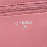 14143 CHANEL Chanel pink silver metal fittings Lady's lambskin chain wallets    Used
