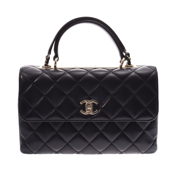 CHANEL Chanel Top Handle Flap, Black × Gold Gold Ledice Ramskin 2WAY Bag Used