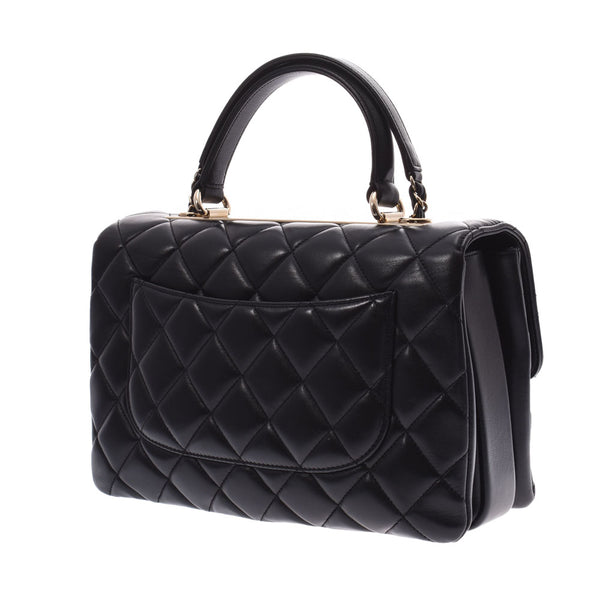 CHANEL Chanel Top Handle Flap, Black × Gold Gold Ledice Ramskin 2WAY Bag Used