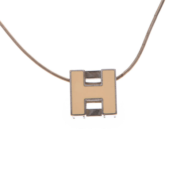 HERMES Hermes H cube ivory silver metal fittings Lady's SV necklace    Used