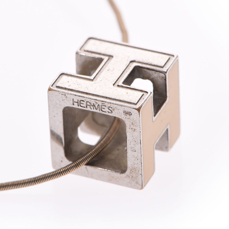 HERMES Hermes H cube ivory silver metal fittings Lady's SV necklace    Used