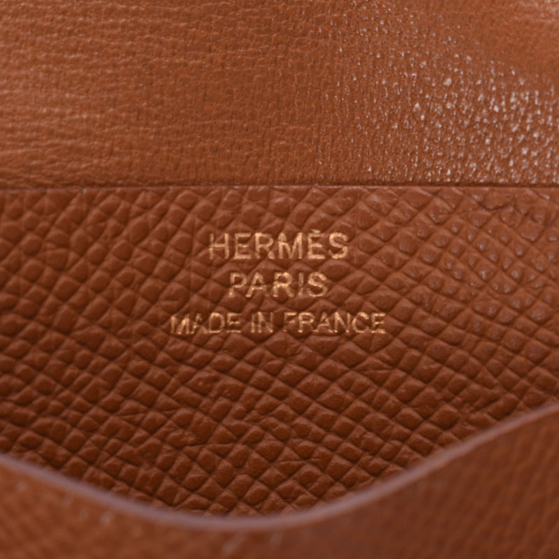 HERMES Hermes bean card case gold gold metal fittings □J engraved (around 2006) engraved unisex vo epson card case used