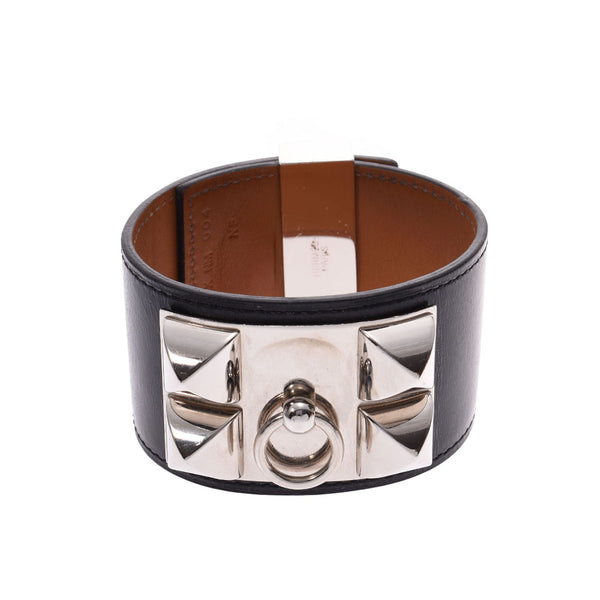 HERMES Hermes Cori Edsian black silver metal fittings X engraved (around 2016) engraved Unisex BOX calf bracelet used