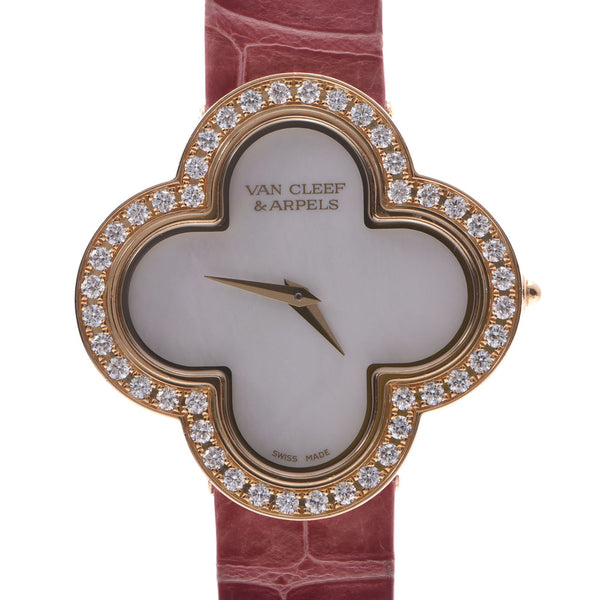 梵克雅宝（Van Cleef＆Arpels）阿尔罕布拉（Alhambra）手表表圈钻石ARF52800女士腕表YG /皮革手表石英外壳表盘等级二手Ginzo
