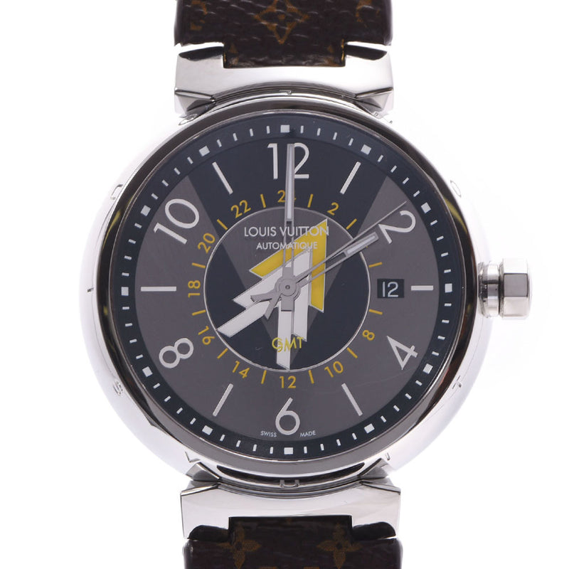 LOUIS VUITTON ルイヴィトン タンブール GMT Q1D31 メンズ SS/革（モノグラム柄） 腕時計 自動巻き グレー系文字盤 Aランク 中古 銀蔵