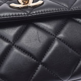 14143 CHANEL Chanel flap bag 2WAY logo plate black Lady's lambskin shoulder bags    Used