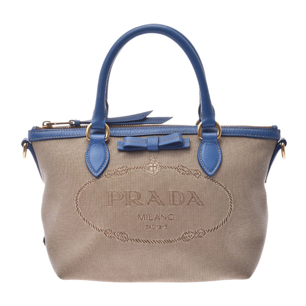 プラダ ベージュ 青 レディース キャンバス 2WAYバッグ 1BA111 PRADA