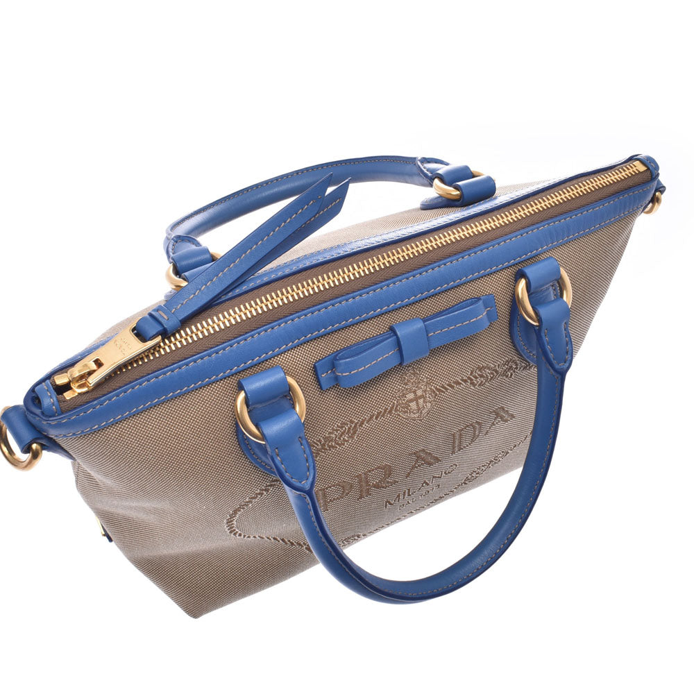 プラダ ベージュ 青 レディース キャンバス 2WAYバッグ 1BA111 PRADA