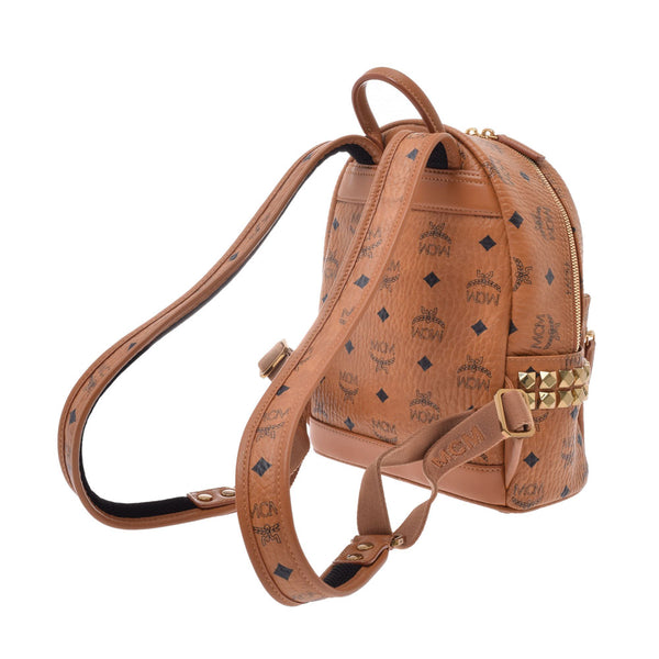 MCM MMC Backpack Mini Side Studs Cognac/Gold Studs Women's Calf Backpack Daypack Used
