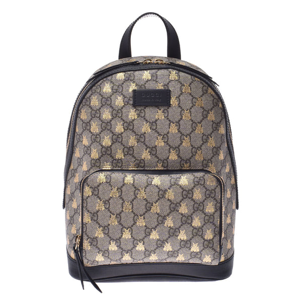 GUCCI Gucci GG Supreme Backpack Bee Beige Black Unisex GG Supreme Canvas Backpack Daypack 427042 Used