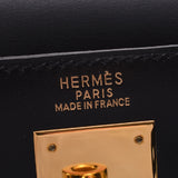 HERMMES爱马仕凯利32外缝黑×黄金金属零件○A刻印（1971年左右）刻印女士箱子卡夫2WAY包二手
