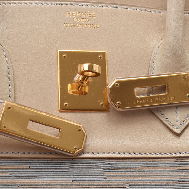 HERMES爱马仕巴金35米色×金色金属零件F刻印（2002年左右）刻印女士箱子卡夫维布拉特二手手提包