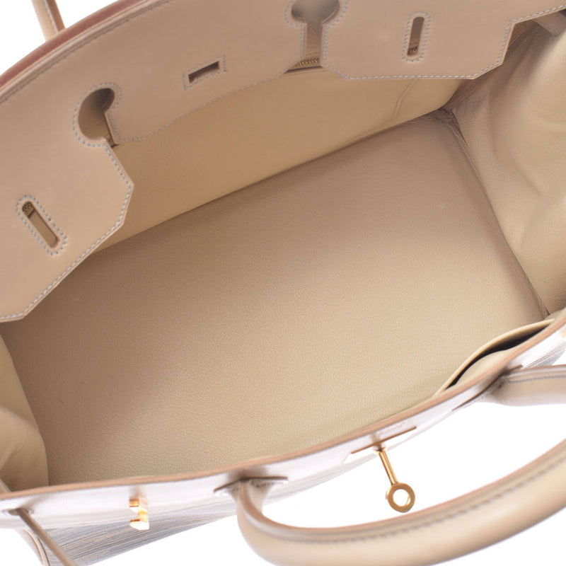 HERMES爱马仕巴金35米色×金色金属零件F刻印（2002年左右）刻印女士箱子卡夫维布拉特二手手提包