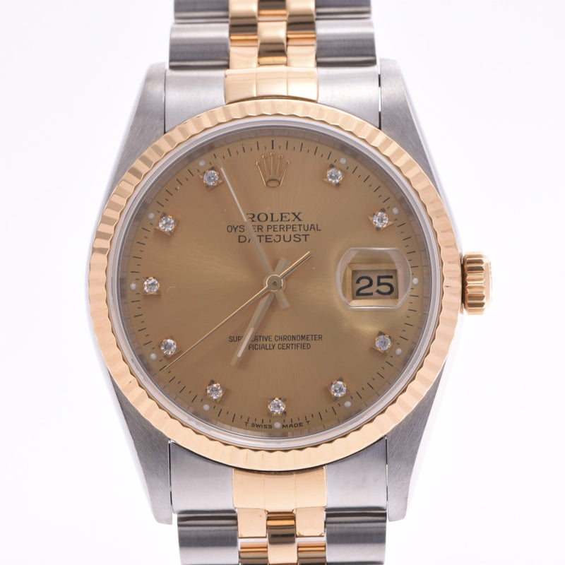 ROLEX Rolex Datejust 10P diamond 16233 boys YG/SS watch automatic winding champagne dial A rank second-hand silver stock