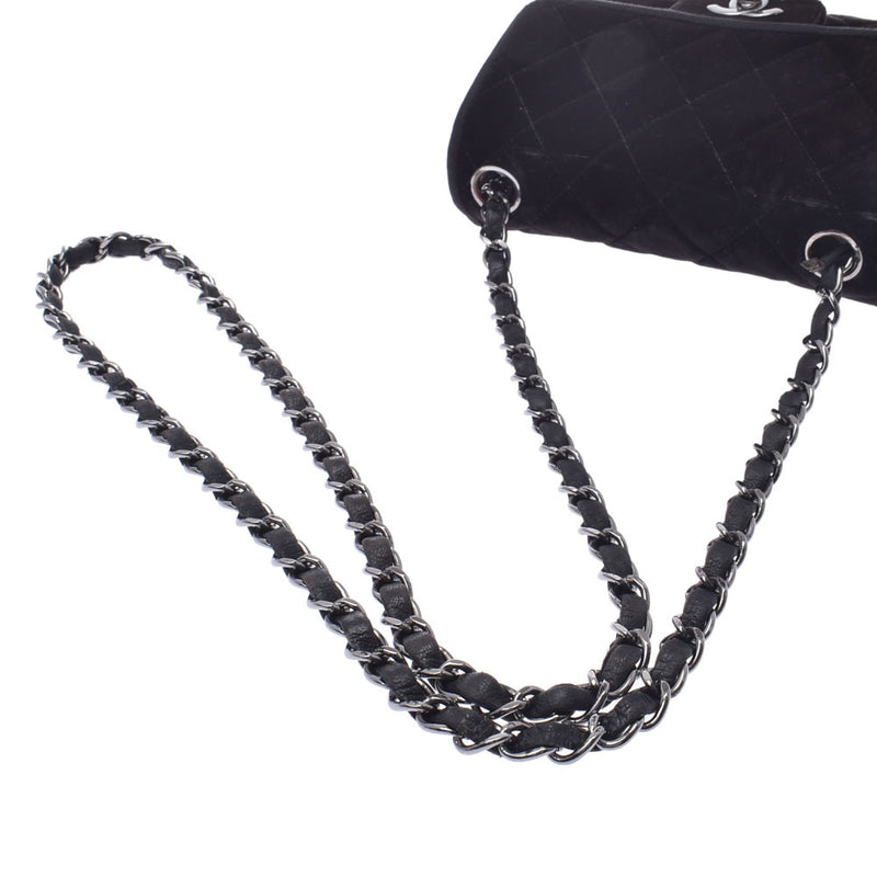 CHANEL chain shoulder bag 14143 black silver metal fittings ladies velor shoulder bag used