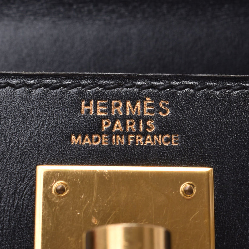 HERMES Hermes Kelly 32 outer sewing black × gold metal fittings □B stamped (around 1998) stamped ladies box calf 2WAY bag used