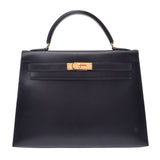 HERMES Hermes Kelly 32 outer sewing black × gold metal fittings □B stamped (around 1998) stamped ladies box calf 2WAY bag used