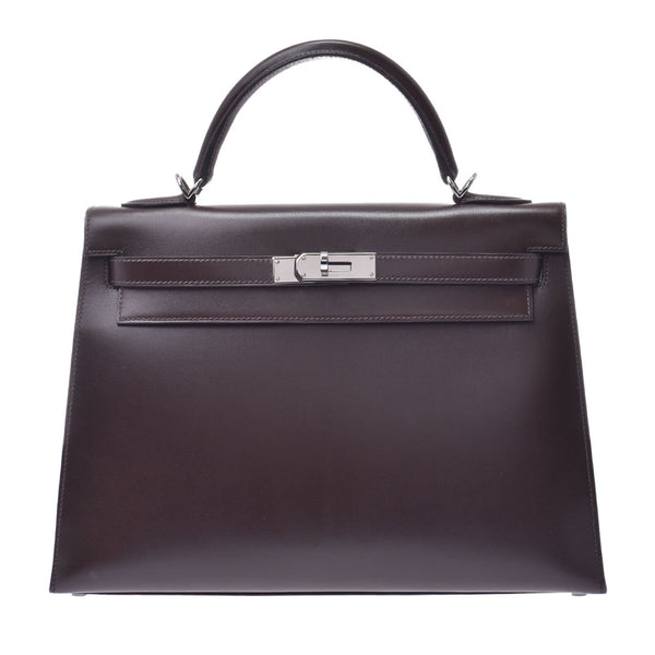 HERMES Hermes Kelly 32 outside sewing tea ruthenium metal fittings □ J carved seal (about 2006) Lady's boxcalf 2WAY bag newly used goods silver storehouse
