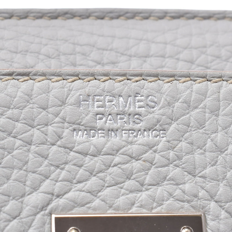 HERMES Birkin 30珍珠灰色银色金属配件Q刻（大约2013年）女士Taurillon Clemence手提包Shindo二手Ginzo