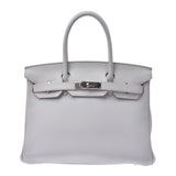 HERMES Birkin 30 pearl gray silver metal fittings □Q stamped (around 2013) Ladies Taurillon Clemence Handbag Shindo Used Ginzo