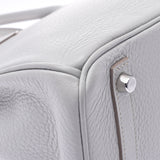 HERMES Birkin 30珍珠灰色银色金属配件Q刻（大约2013年）女士Taurillon Clemence手提包Shindo二手Ginzo