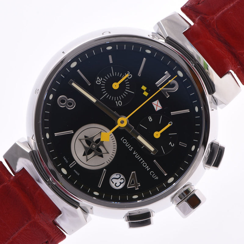 LOUIS VUITTON Louis Vuitton Tmbourg Chrono Lovely Cup Q11BG Boys SS/Leather Watch Quartz Black Dial A Rank Used Ginzo