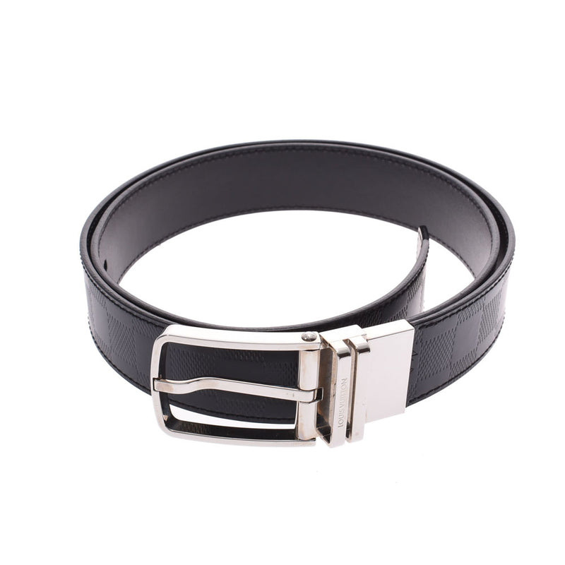 LOUIS VUITTON ルイヴィトンダミエアンフィニサンチュールボストン 100cm black silver metal fittings men leather belt M9674 is used