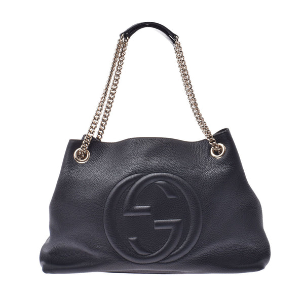 GUCCI Gucci Soho Chain Tote Bag Interlocking G Black/Silver Hardware Ladies Calf Tote Bag 308982 Used